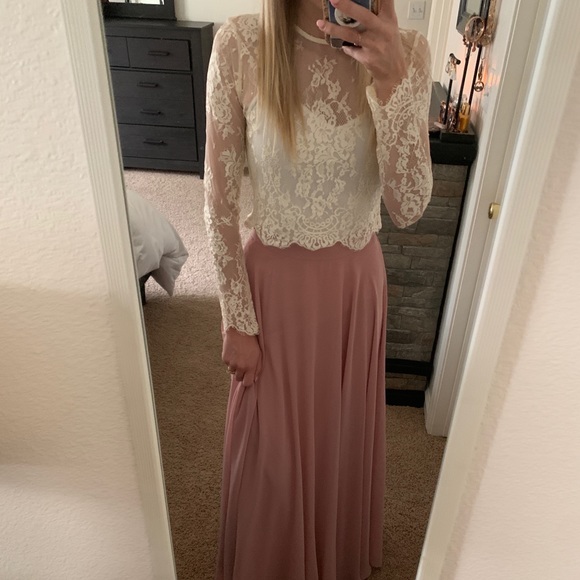 morning lavender Tops - Amelie Long Sleeve Ivory Lace Crop Top